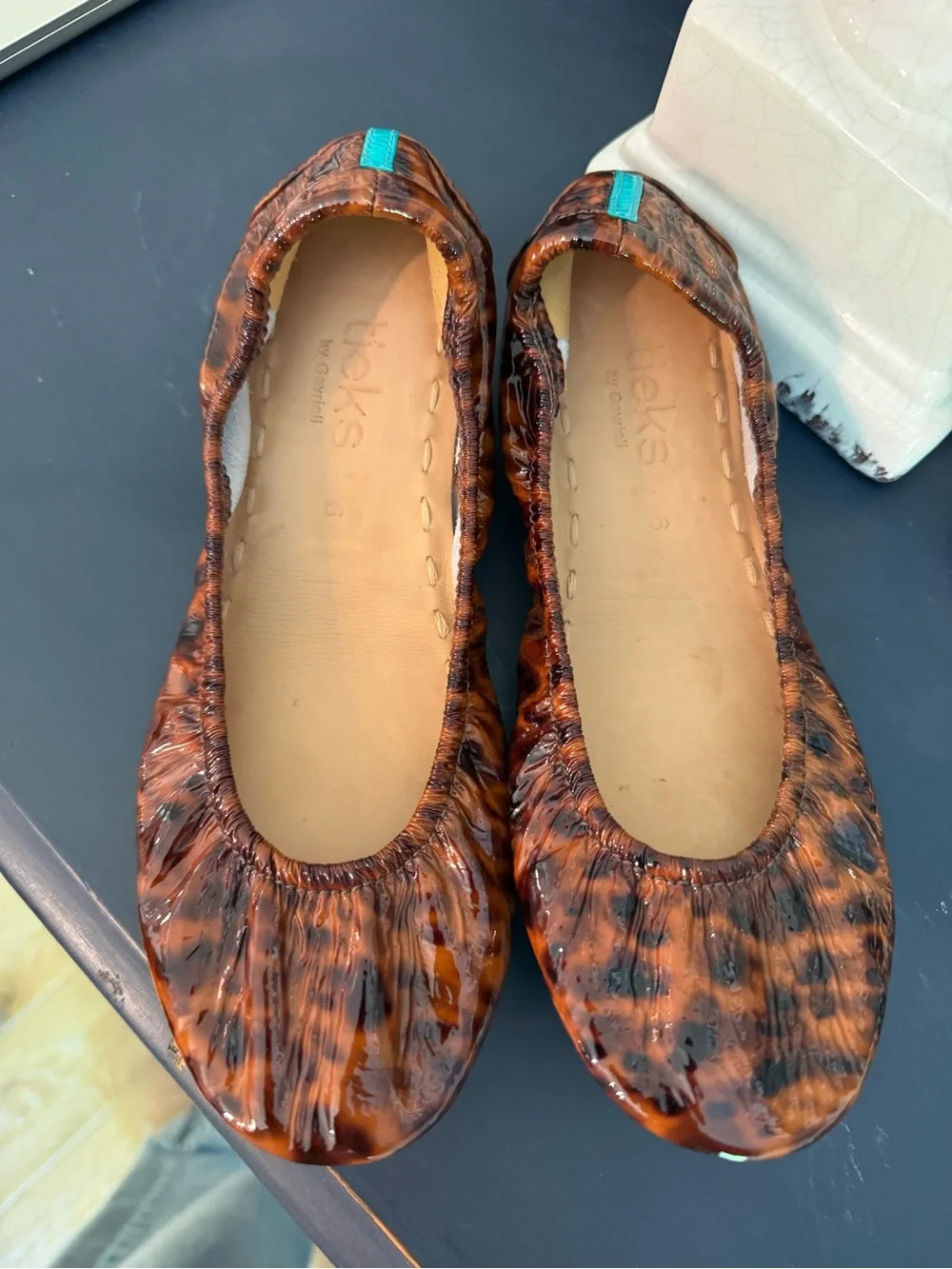 Tieks Tortoiseshell Ballet Flat with Teal Sole - Picture 3 of 8